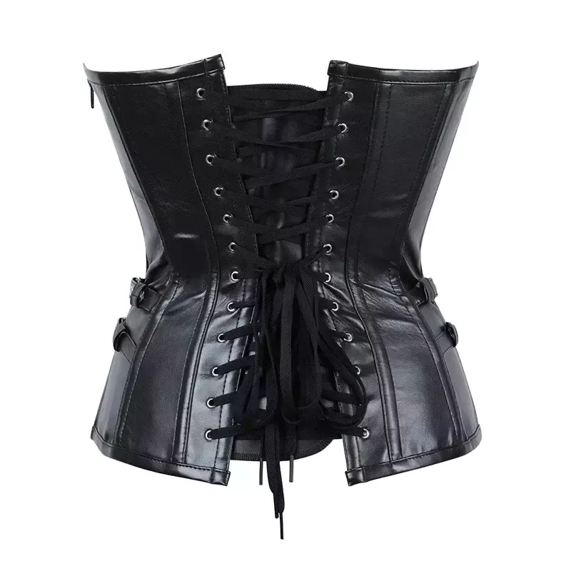 Corset noir en simili cuir bustier