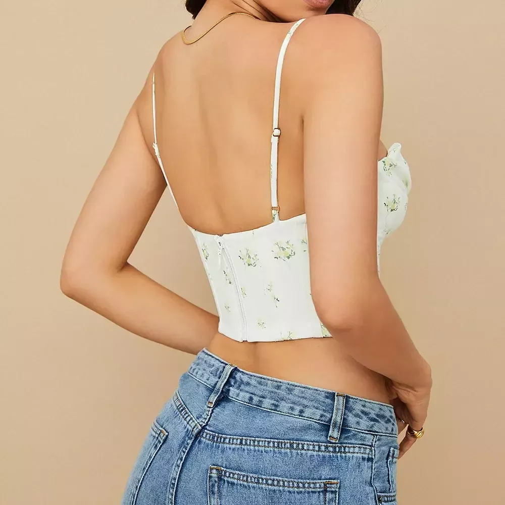Crop top corset floral style bustier à bretelles