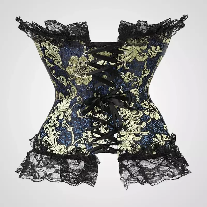 Corset brocart bleu et or bustier