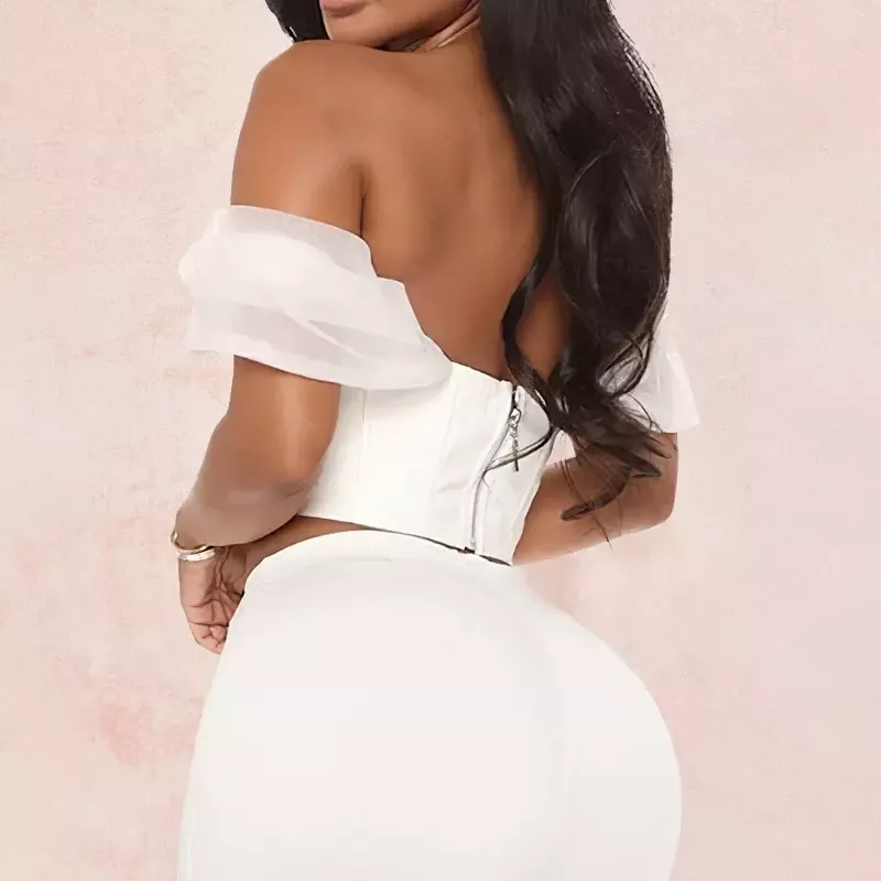 Top bustier en cuir blanc à col bateau style corset