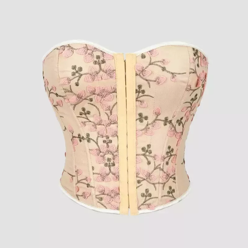 Top Corset Bustier Beige à Fleurs