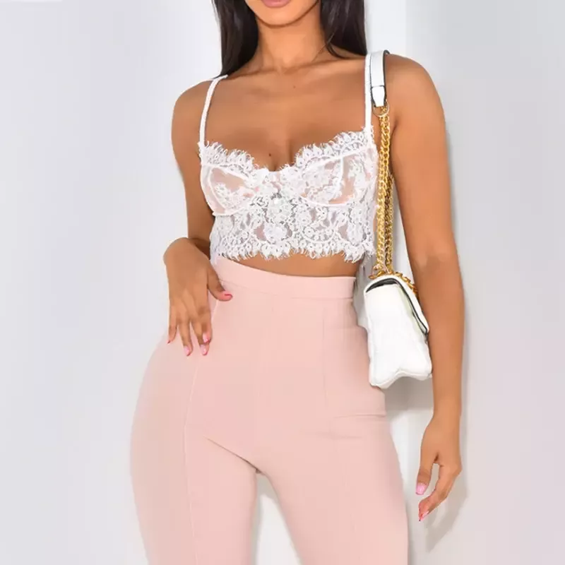 Top bustier blanc en dentelle et imprimé fleuri