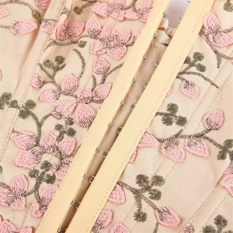 Top Corset Bustier Beige à Fleurs