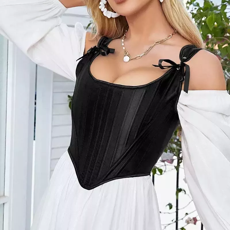 Corset noir en satin style bustier