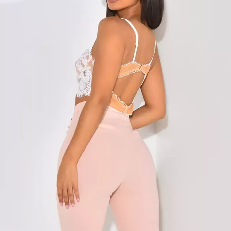 Top bustier blanc en dentelle et imprimé fleuri