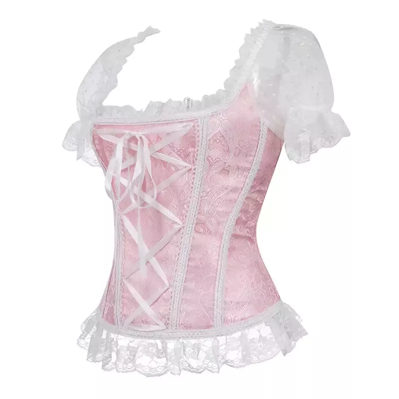 Corset rose et blanc style bustier