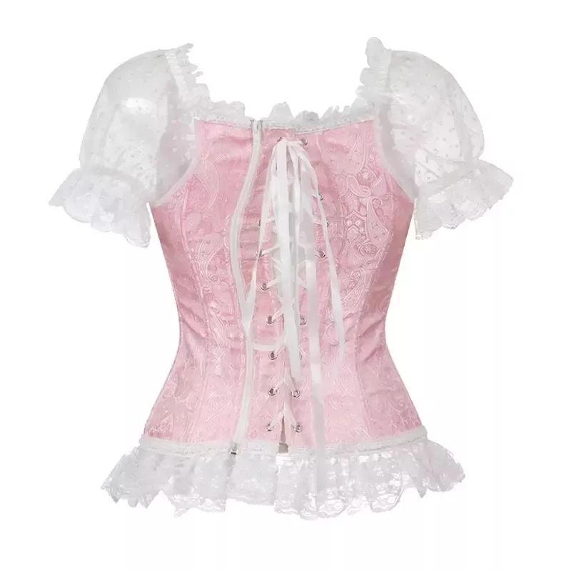 Corset rose et blanc style bustier