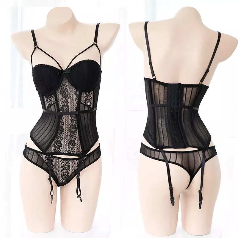 Corset Porte-jarretelles <br> Noir à Dentelle
