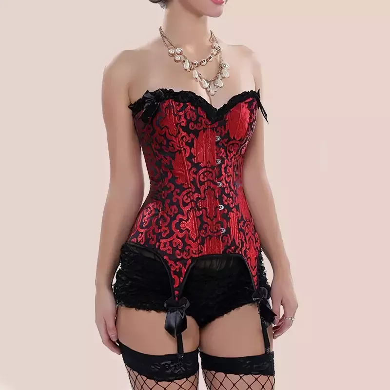 Corset porte-jarretelles rouge et noir bustier