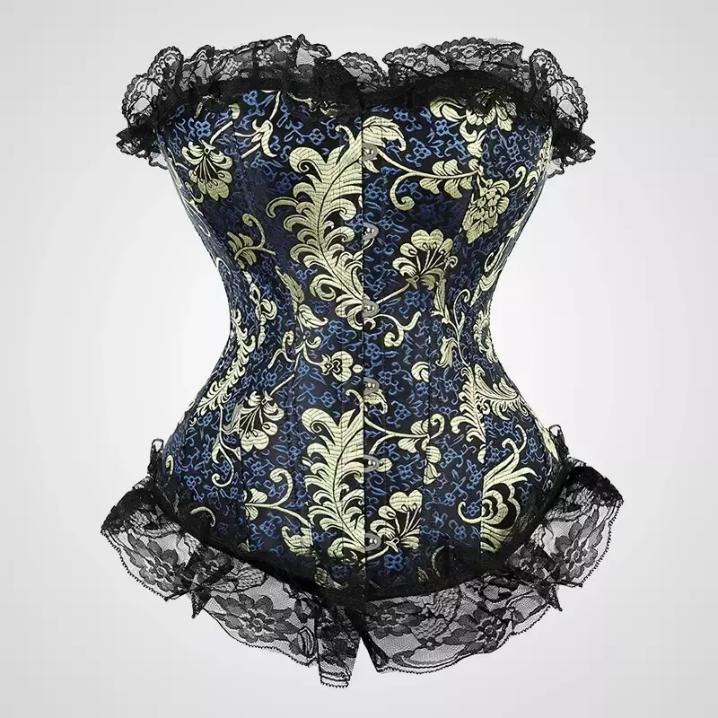 Corset brocart bleu et or bustier