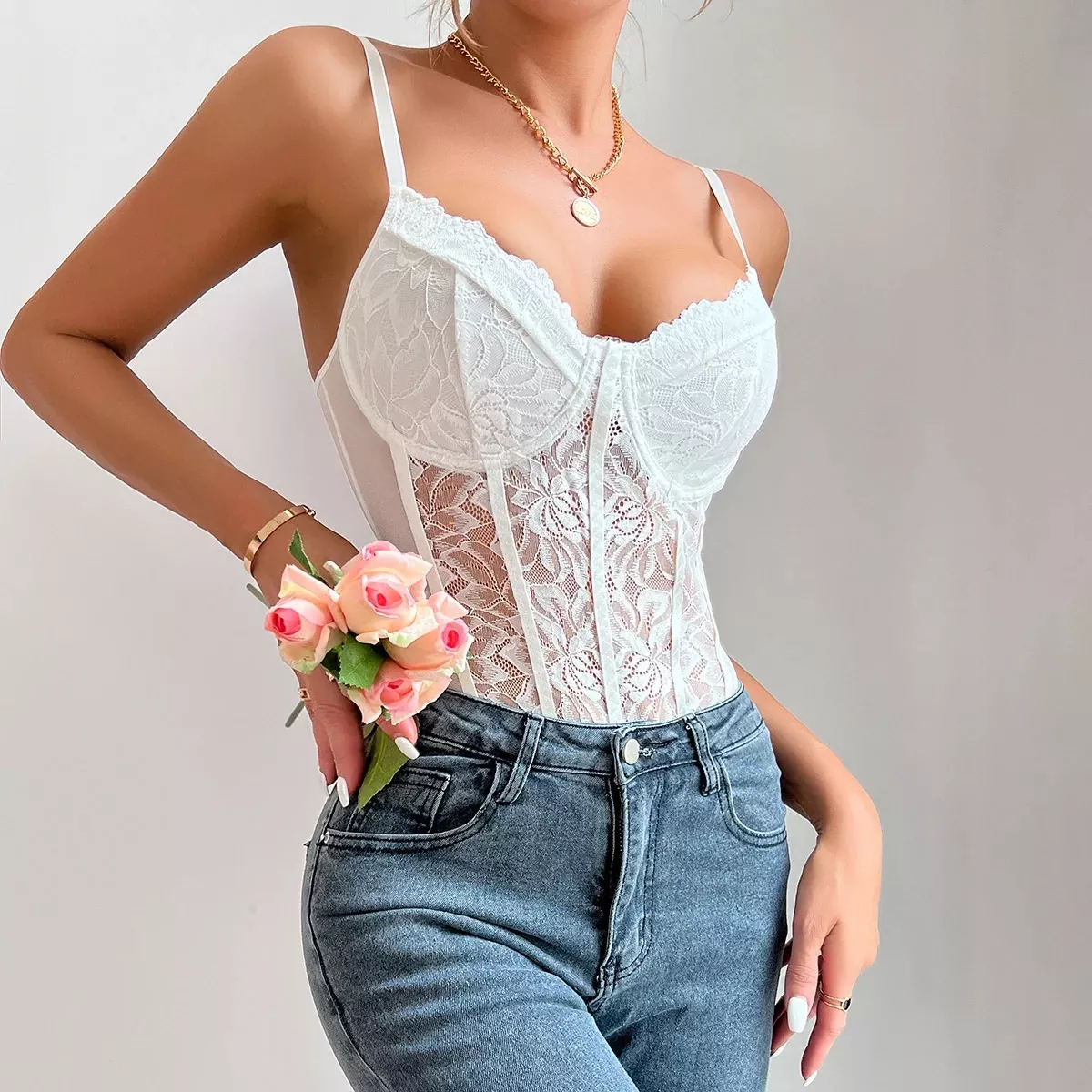 Body corset blanc en dentelle