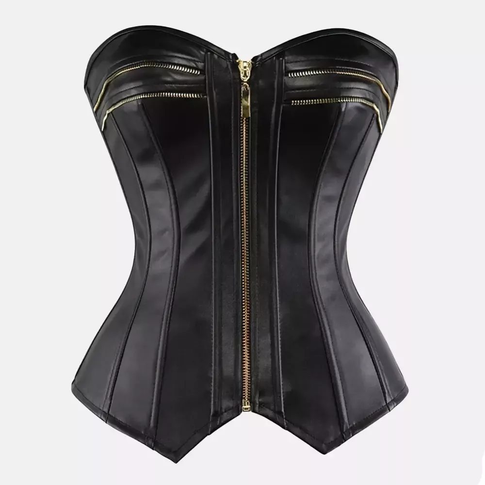 Corset noir en cuir bustier