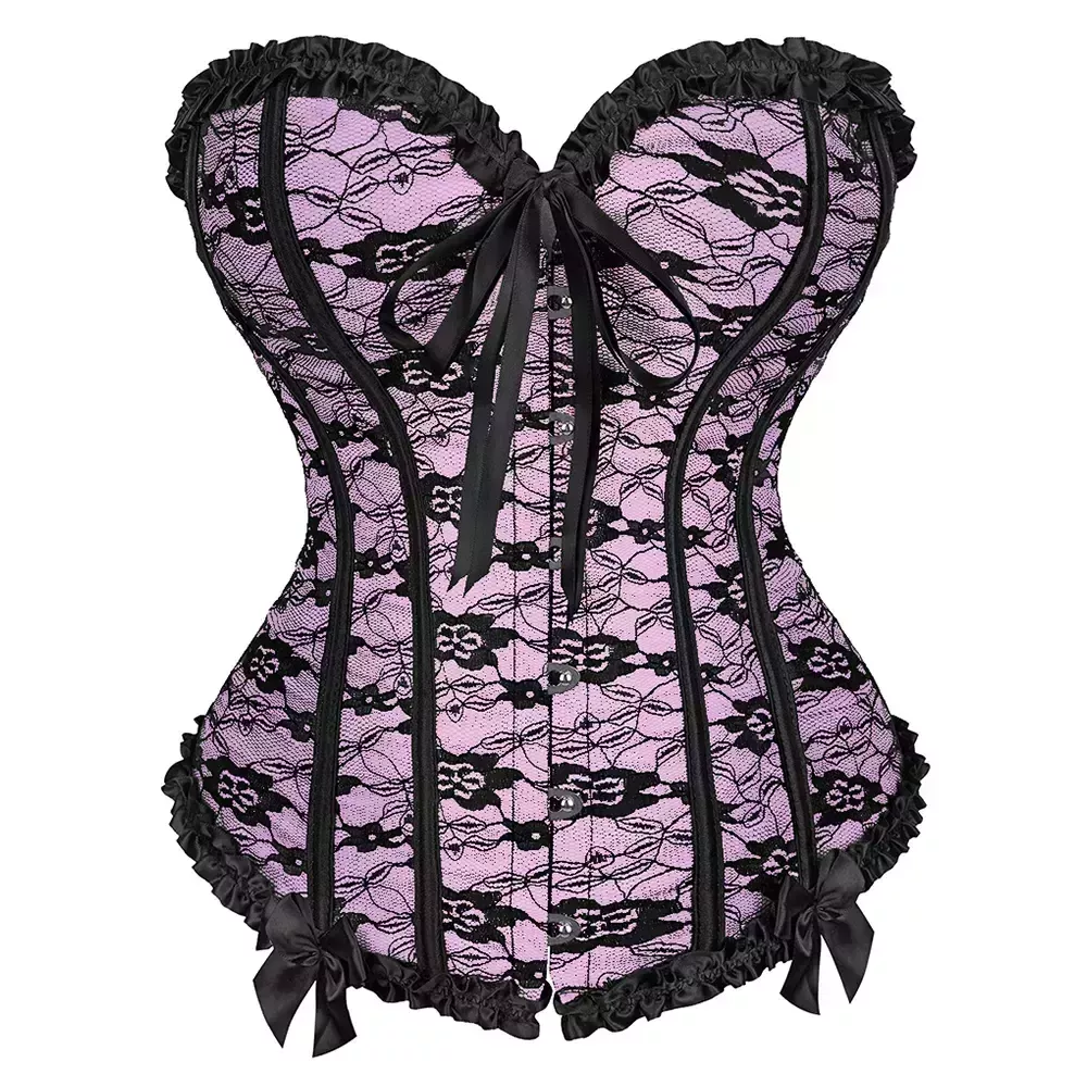 Corset rose et noir bustier