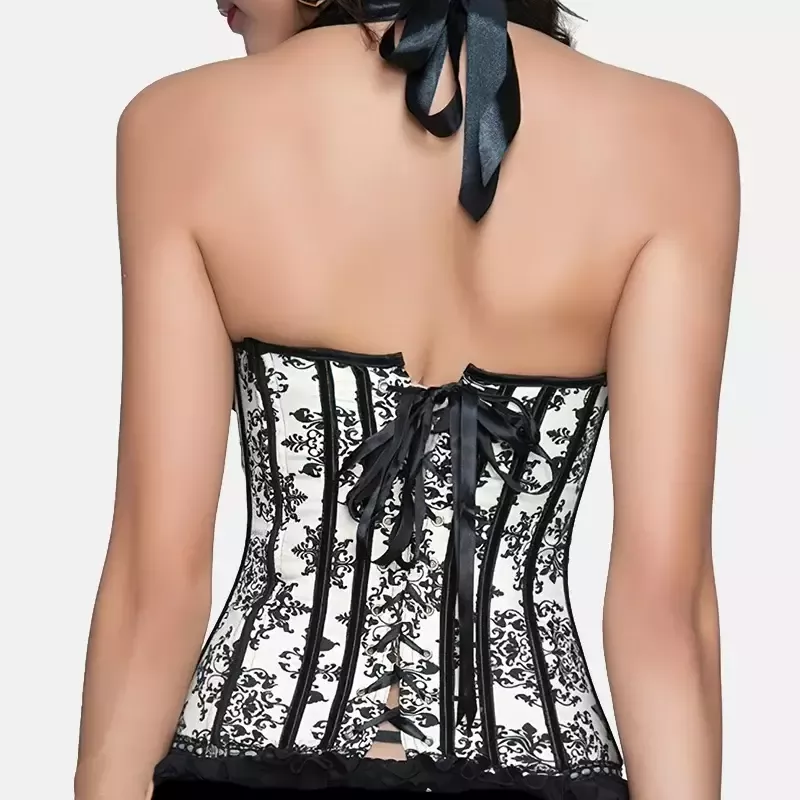 Corset en dentelle victorien à bretelles noir et crème