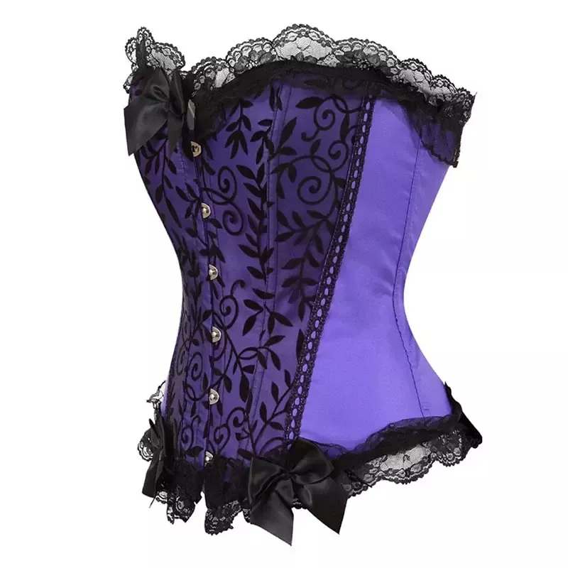 Corset en satin et dentelle violet bustier