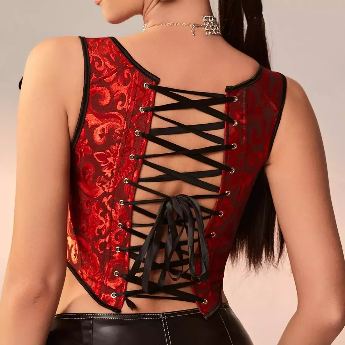 Corset à lacets noir et rouge style bustier