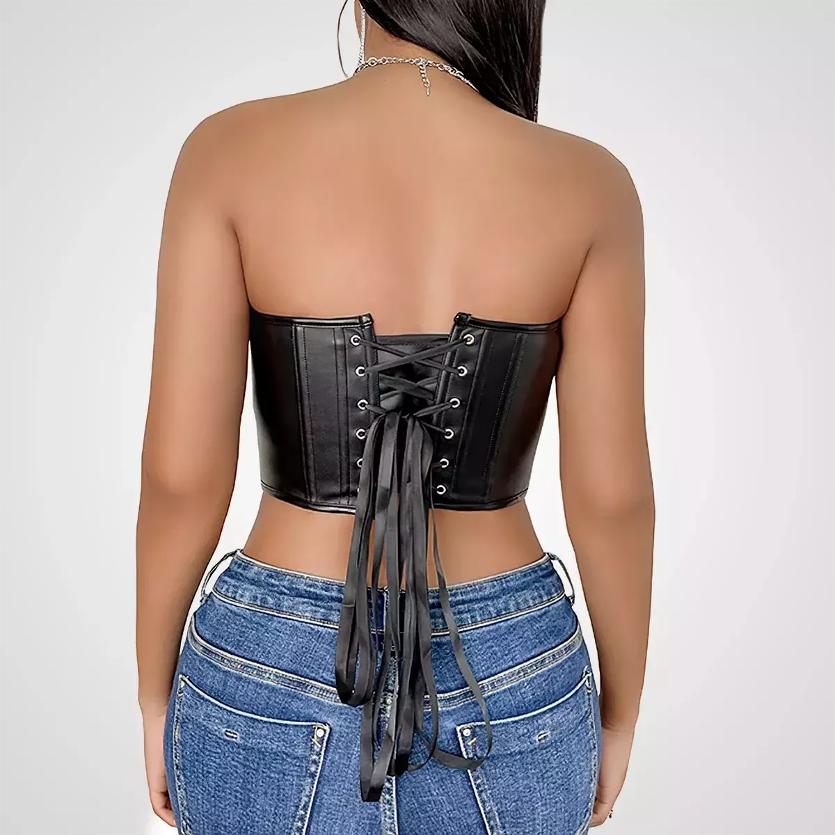 Corset en cuir sexy noir court bustier
