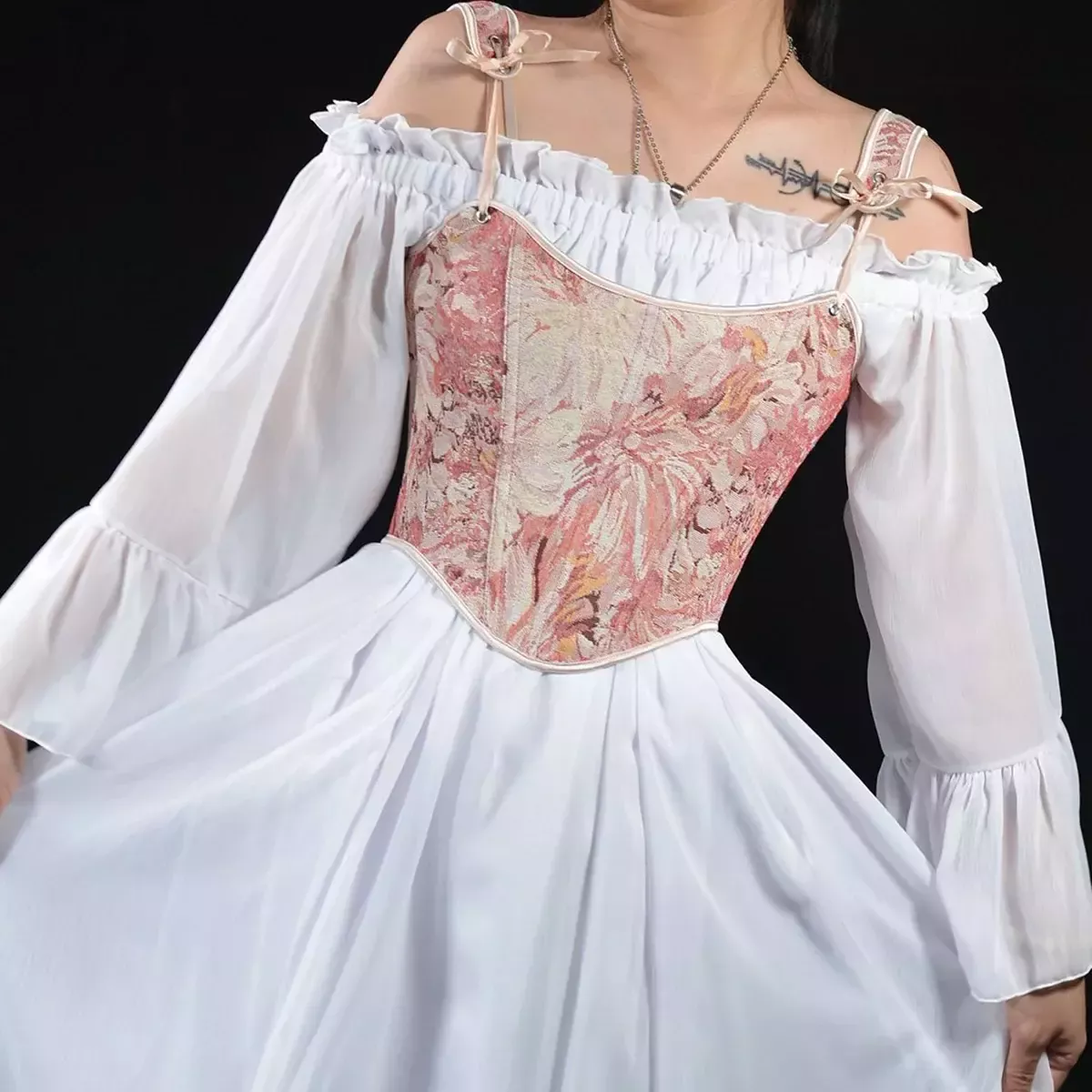 Bustier corset Renaissance à bretelles rose