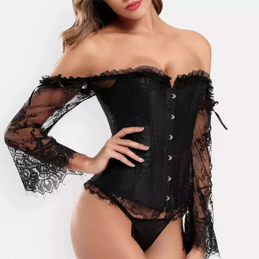Corset bustier noir en dentelle