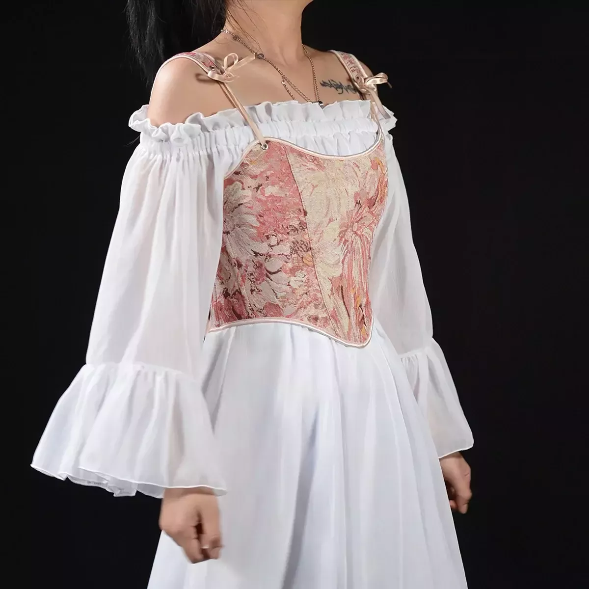 Bustier corset Renaissance à bretelles rose