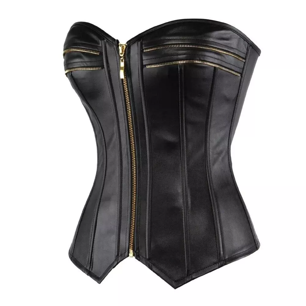 Corset Femme Simili Cuir Noir