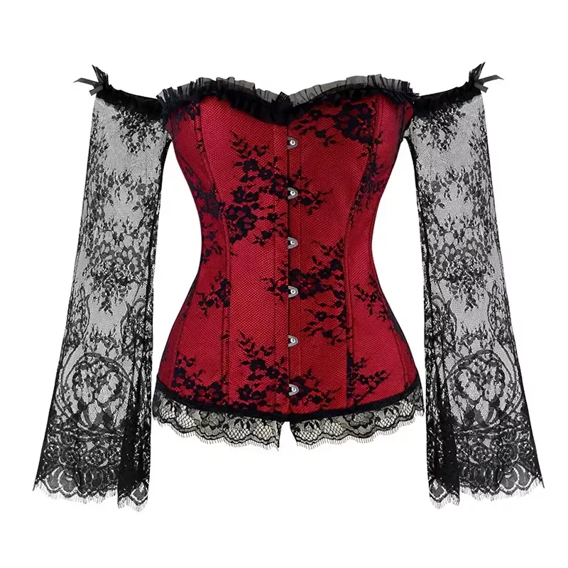 Corset en dentelle noire et rouge bustier