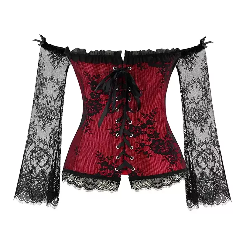 Corset en dentelle noire et rouge bustier